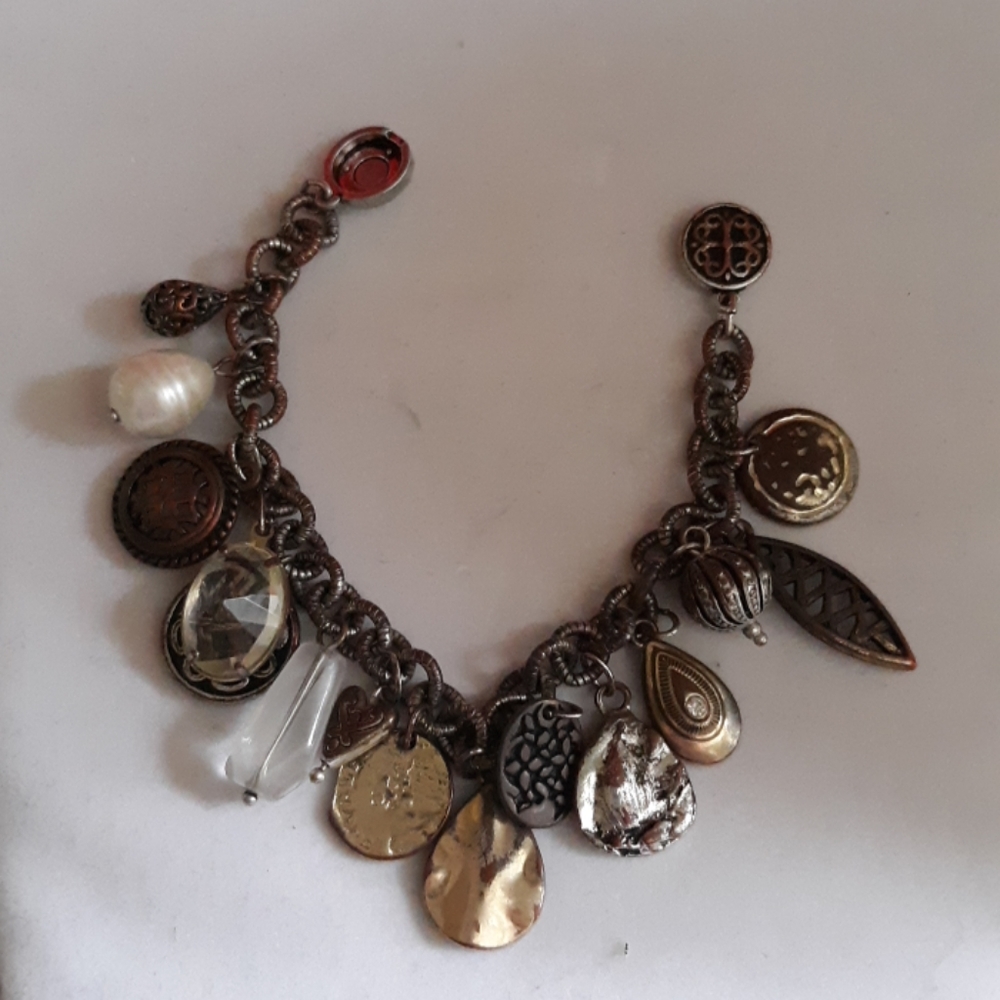 Mixed Metal and Faux Crystal Pendant Bracelet